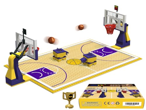 Nicolababe Bausteine Spielzeug - Basketballfeld Classic Bauplatte Basketballplatz Grundplatten und Sets von 2 Basketballkorb, Baustein für Basketballspiel - kompatibel mit großen Marken (Gelb) von Nicolababe