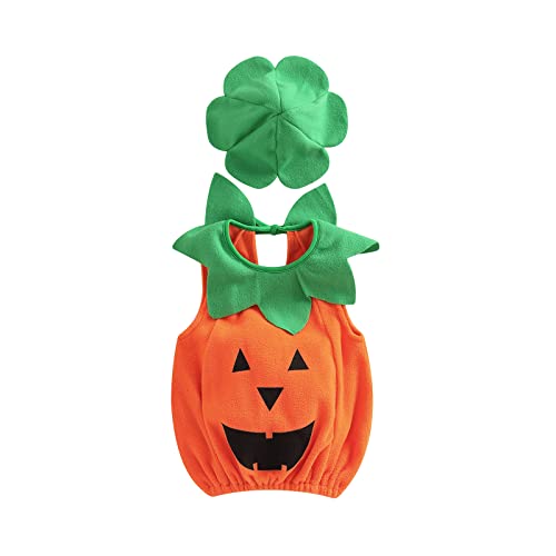 Nicoxijia Baby-Kürbis-Halloween-Kostüm, Body-Strampler, Oberteil mit Hut, lustiger Overall, Halloween, Cosplay, Outfits, Kleidung (D-Orange, 18-24 Monate) von Nicoxijia
