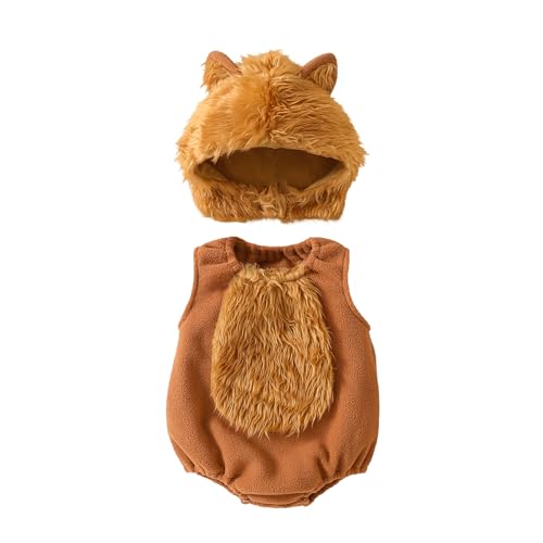 Nicoxijia Baby Kürbis Halloween Kostüm Bodysuit Strampler Tops mit Hut Kind Lustiger Jumpsuit Halloween Cosplay Outfits Kleidung (G-Khaki, 12-18 Monate) von Nicoxijia