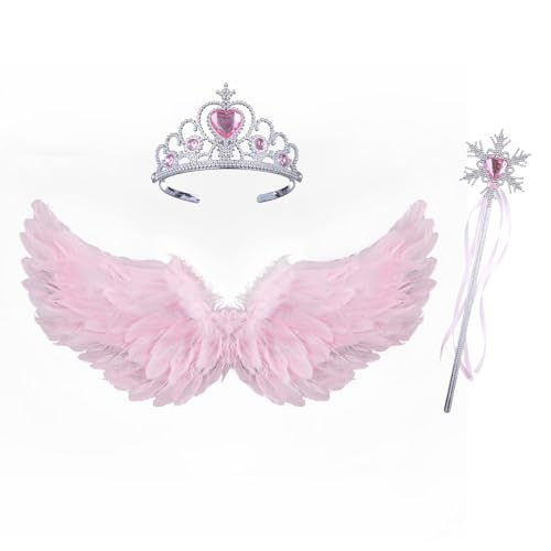 Nicoxijia Engelskostüm-Flügel für Kinder, Engelsfederflügel, Kostüm für Kinder, Erwachsene, Halloween, einzigartige Weihnachten, Cosplay, Flügel (Rosa 2, 3 Stück) von Nicoxijia