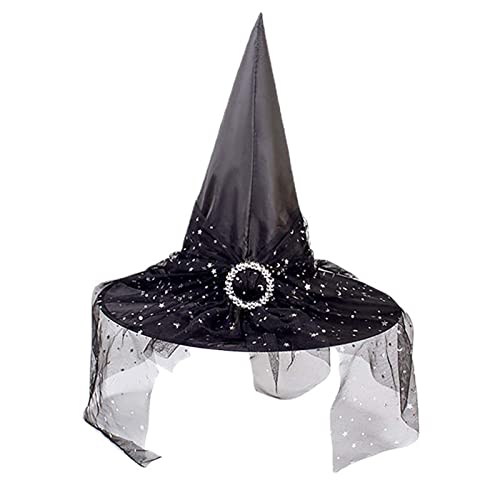 Nicoxijia Halloween Deluxe Hexenhut für Damen, Spinnen, Federn, Zauberermütze, Neuheit, Cosplay, Hüte für Halloween, Kostümparty (C-Schwarz, 39 x 35 cm) von Nicoxijia
