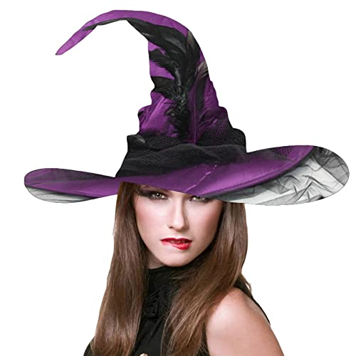 Nicoxijia Halloween-Hexenhüte für Damen, Erwachsene, Zauberer-Hexenhut mit Spitzenkrempe für Damen, Cosplay, Party, Kostüm, Zubehör (Damen, Halloween, Vintage-Hexenhut, lila, Einheitsgröße) von Nicoxijia