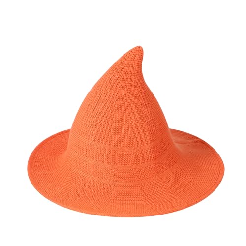 Nicoxijia Halloween-Hexenhut für Damen und Mädchen, Wolle, Cosplay, Zaubererhut, breite Krempe, Strickmütze für Halloween-Party-Dekor (B-Orange, Einheitsgröße) von Nicoxijia