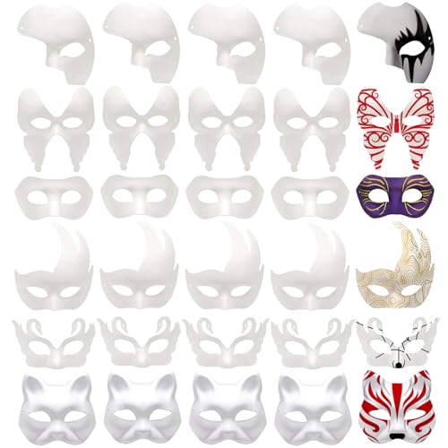 Nicunom 18 Stück Pappmaché-Kunst-Masken, DIY Blanko-Masken, bemalbare Masken, weiße Halbgesichtsmasken, Kostüm, Bastelmaske für Kunst, Party, Karneval, Cosplay, Tanz, Halloween, Weihnachten Nicunom 18 Stück Pappmaché-Kunst-Masken, DIY Blanko-Masken, bemalbare Masken, weiße Halbgesichtsmasken, Kostüm, Bastelmaske für Kunst, Party, Karneval, Cosplay, Tanz, Halloween, Weihnachten von Nicunom