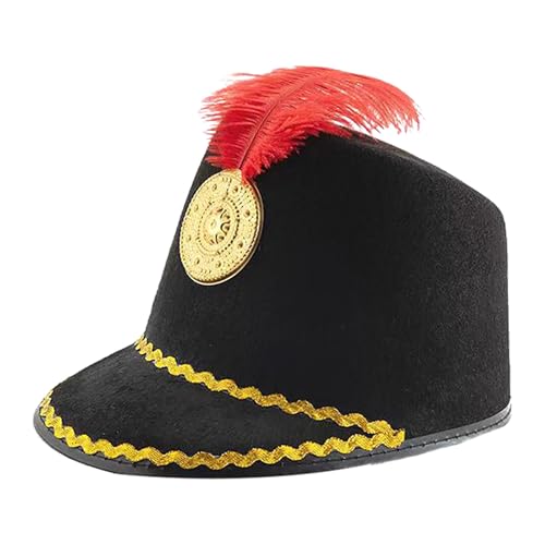 Nidddiv Cowboy Biker Stiefeletten Hat With Feather Hat Cos Honor Guard Hat Drum High Top Honor Cap Kinder Cowboy Jungs (Black, One Size) von Nidddiv
