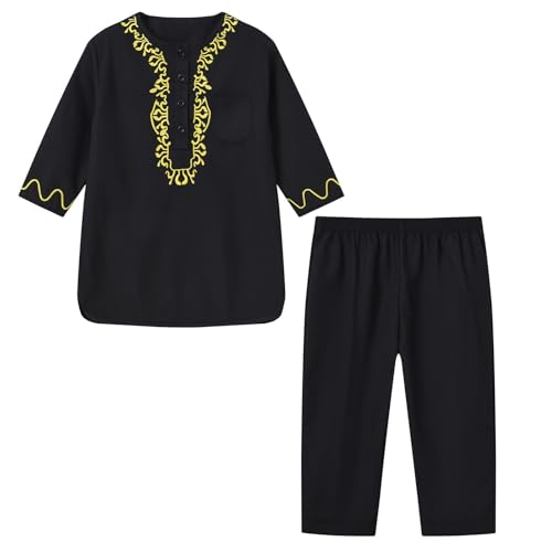 Nidddiv Halloween Kostüm Neugeborene und Mädchen Frühling und mittlere und große Stickerei Muster Runde Krawatte Langarm Hosenanzug Body Mit Fliege Baby Junge (Black, 4-5 Years) von Nidddiv