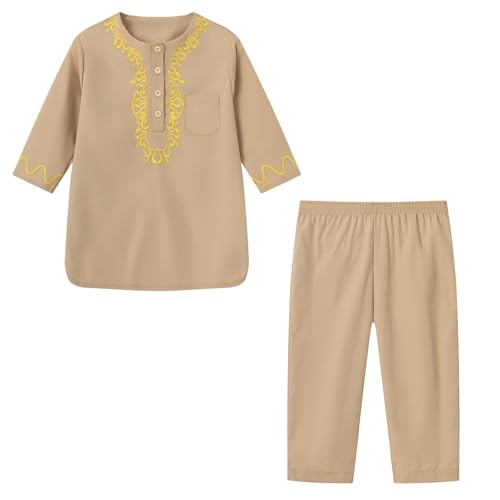 Nidddiv Halloween Kostüm Neugeborene und Mädchen Frühling und mittlere und große Stickerei Muster Runde Krawatte Langarm Hosenanzug Body Mit Fliege Baby Junge (Khaki, 3-4 Years) von Nidddiv