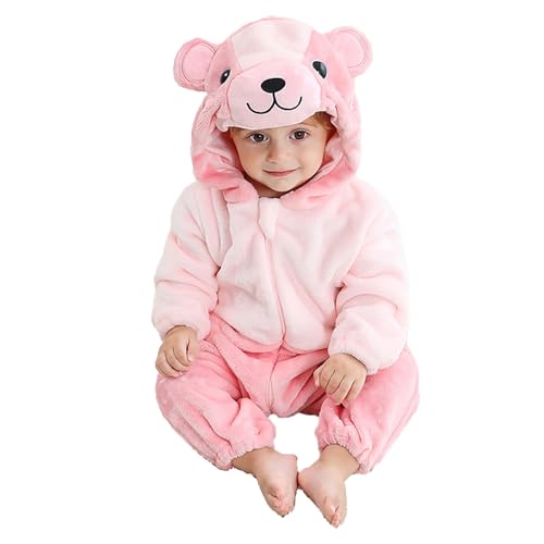 Nidddiv Strampler Neugeborene Junge Schwarz Baby Mädchen Flanell Tier Schlafanzug Krabbelanzug Body Baby Strampler Mit (Pink, 6-12 Months) von Nidddiv
