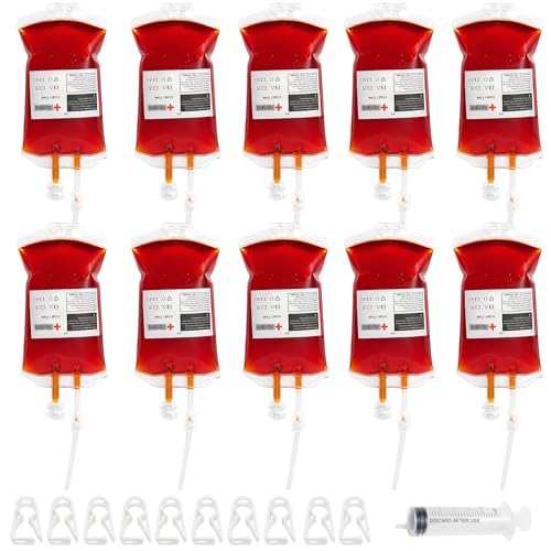 31 Stück Blutbeutel für Getränke Set, Halloween Trinkgefäß Blutbeutel, Wiederverwendbare Blutbeutel mit Spritze, Blutgruppenetiketten und Clips für Partygetränke, für Halloween Zombie Vampire Cosplay 31 Stück Blutbeutel für Getränke Set, Halloween Trinkgefäß Blutbeutel, Wiederverwendbare Blutbeutel mit Spritze, Blutgruppenetiketten und Clips für Partygetränke, für Halloween Zombie Vampire Cosplay von NieYat