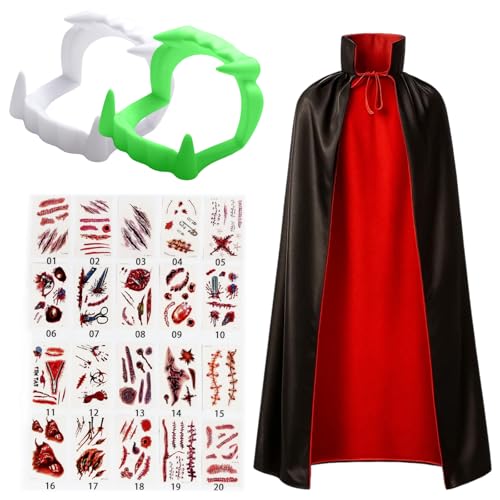 NieYat 13 Stück Set Vampir Kostüm Kinder, Vampir Kostüm mit 120cm Vampirumhang Temporäre Tattoos und Dentures, Halloween Cape Vampi r Kinder für Halloween Cosplay Masquerade Party Kostüm NieYat 13 Stück Set Vampir Kostüm Kinder, Vampir Kostüm mit 120cm Vampirumhang Temporäre Tattoos und Dentures, Halloween Cape Vampi r Kinder für Halloween Cosplay Masquerade Party Kostüm von NieYat