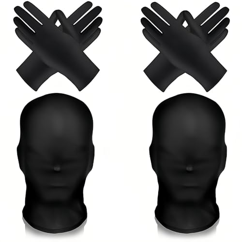 NieYat 4 Stück Set Vollgesichtsmaske Halloween, Schwarz Spandex Kopfmaske mit Handschuhen, Maske Schwarz, Unisex Gesichtslose Maske, für Halloween Karneval Party Cosplay Kostüm Accessoire NieYat 4 Stück Set Vollgesichtsmaske Halloween, Schwarz Spandex Kopfmaske mit Handschuhen, Maske Schwarz, Unisex Gesichtslose Maske, für Halloween Karneval Party Cosplay Kostüm Accessoire von NieYat