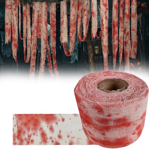 NieYat Halloween Deko Outdoor, Halloween Bandagen, Blutiges Tuch 8 CM X 10 M, Gruselige Binde, Deko für Mit Gruseliges Kriechende Geisterpropie Party Decor von NieYat