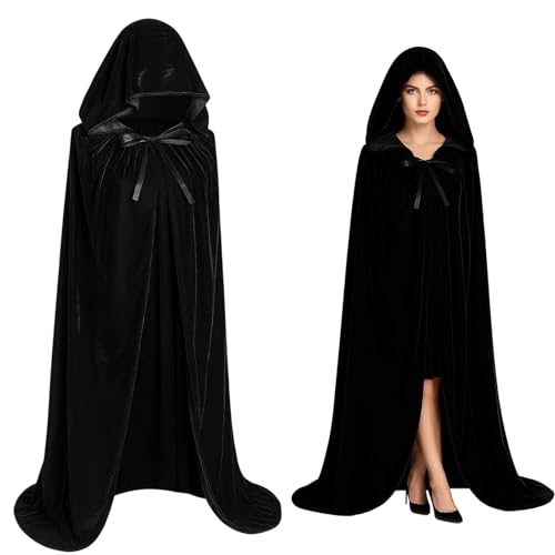 NieYat Schwarzer Umhang, Umhang mit Kapuze, Halloween Umhang, Samt Umhang Vampir Kostüm Cosplay Kapuzenumhang Halloween Kostüm Erwachsene Unisex (Schwarz, L) von NieYat