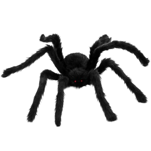 NieYat Spinne, Halloween Deko, 75 cm Schwarze Vogelspinne, Gruselige Partydekoration für Innen- und Außenbereich, Plüsch-Dekoration für Halloween, Karneval oder Mottoparty von NieYat