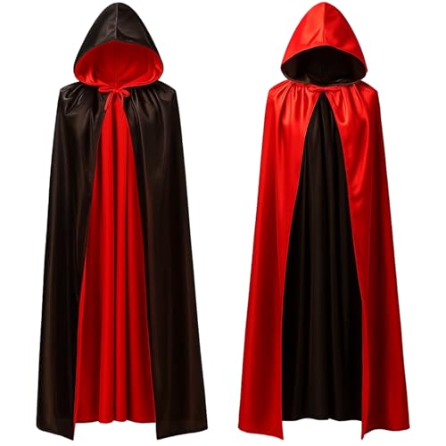 Roter Umhang, Doppelseitig Mit Kapuze 140 cm, Halloween Kostüm Vampir Damen, Rotkäppchen Kostüm Damen, Draculaura Kostüm, Gothic Fashion, Christmas, Carnival Costume von NieYat