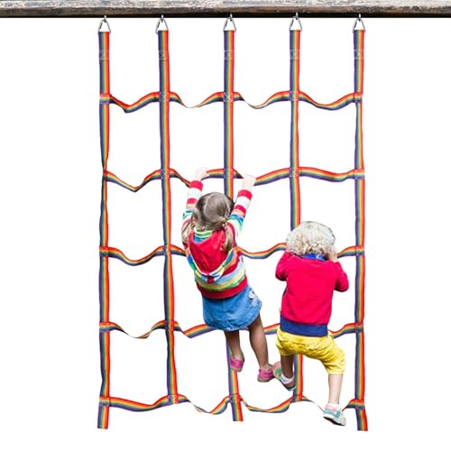 Cargo Net Climbing, Portable Rainbow Climbing Rope Net, Webbing Ladder High Strength Hindernis, Climbing Frame Accessories, Rainbow Webbing Net For Kids, High Strength Webbing With Triangle Rings von Niesel