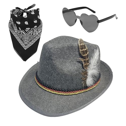 Niesel Alpenhut – 1 Set Fedora Oktoberfest Hut mit Kopftuch, Brille | Vlies Erwachsene Deutsch Bayerischer Hut für Erwachsene Cosplay von Niesel