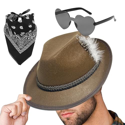 Niesel Bayerischer Hut - Fedora Oktoberfest Hut 1set mit Kopftuch Brille Kunstleder | Vlies Erwachsene Deutsch Alpin Bayerischer Hut für Erwachsene Cosplay Niesel Bayerischer Hut - Fedora Oktoberfest Hut 1set mit Kopftuch Brille Kunstleder | Vlies Erwachsene Deutsch Alpin Bayerischer Hut für Erwachsene Cosplay von Niesel