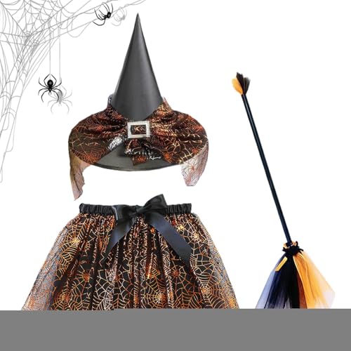 Niesel Halloween-Hexenkostüm-Set, Kinder-Hexenkostüm-Zubehör-Set mit Besen und Rock, verstellbares Halloween-Cosplay-Zubehör für Kleider, Partys, Mottoshootings, Karneval Niesel Halloween-Hexenkostüm-Set, Kinder-Hexenkostüm-Zubehör-Set mit Besen und Rock, verstellbares Halloween-Cosplay-Zubehör für Kleider, Partys, Mottoshootings, Karneval von Niesel