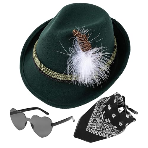 Niesel Oktoberfest-Hut, Fedora, Oktoberfest-Hut, 1 Set mit Kopftuch, Brille, Kunstleder, Vliesstoff, für Erwachsene, Cosplay von Niesel