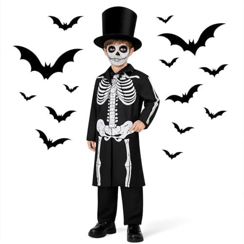 Halloween-Skelett-Kostüme für Kinder, Jungen, 5–6 Jahre, Skelett-Tutu-Kostüm, gruseliges Halloween-Kostüm für Verkleidungsparty, Cosplay, Geburtstag, Event, Geschenk (S) von Niest