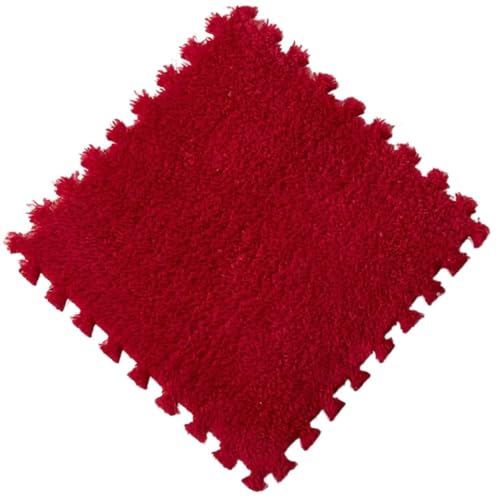 Puzzle Shaggy Teppich 10/20 Stück weiche Plüsch-Kindermatte, Spielmatte, Eva-Schaum, Puzzle-Teppich im Kinderzimmer, warm halten, Spielmatte, 30 x 30 x 1 cm Für Wohnzimmer/Schlafzimmer(Red,10Pcs) von NihaoWXM