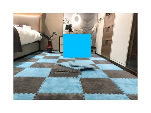 Puzzle Shaggy Teppich 30 * 30 * 1CM Spielen Matte Spielzeug Eva Schaum Puzzle Teppich Im Kinderzimmer Warm Halten Playmat weiche Plüsch Kinder Matte Für Wohnzimmer/Schlafzimmer(Gray -Sky Blue) von NihaoWXM