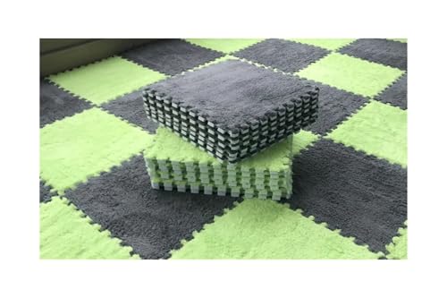 Puzzle Shaggy Teppich 30 * 30 * 1CM Spielen Matte Spielzeug Eva Schaum Puzzle Teppich Im Kinderzimmer Warm Halten Playmat weiche Plüsch Kinder Matte Für Wohnzimmer/Schlafzimmer(Grey-Green) von NihaoWXM