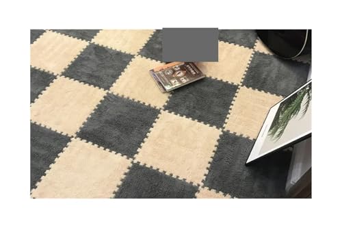 Puzzle Shaggy Teppich 30 * 30 * 1CM Spielen Matte Spielzeug Eva Schaum Puzzle Teppich Im Kinderzimmer Warm Halten Playmat weiche Plüsch Kinder Matte Für Wohnzimmer/Schlafzimmer(Grey-Khaki) von NihaoWXM