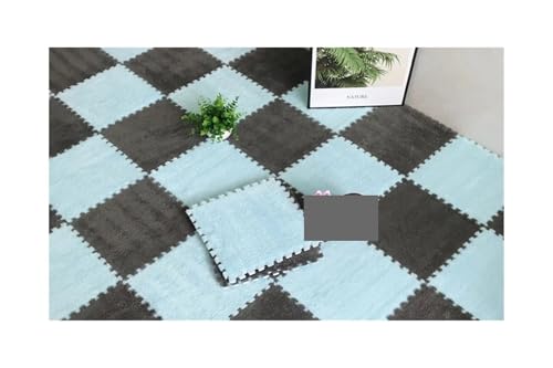 Puzzle Shaggy Teppich 30 * 30 * 1CM Spielen Matte Spielzeug Eva Schaum Puzzle Teppich Im Kinderzimmer Warm Halten Playmat weiche Plüsch Kinder Matte Für Wohnzimmer/Schlafzimmer(Grey-Light Blue) von NihaoWXM