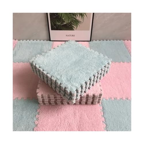 Puzzle Shaggy Teppich 30 * 30 * 1CM Spielen Matte Spielzeug Eva Schaum Puzzle Teppich Im Kinderzimmer Warm Halten Playmat weiche Plüsch Kinder Matte Für Wohnzimmer/Schlafzimmer(Light Blue-pink) von NihaoWXM