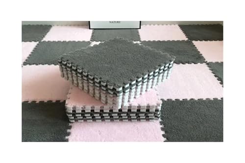 Puzzle Shaggy Teppich 30 * 30 * 1CM Spielen Matte Spielzeug Eva Schaum Puzzle Teppich Im Kinderzimmer Warm Halten Playmat weiche Plüsch Kinder Matte Für Wohnzimmer/Schlafzimmer(Pink-Gray) von NihaoWXM