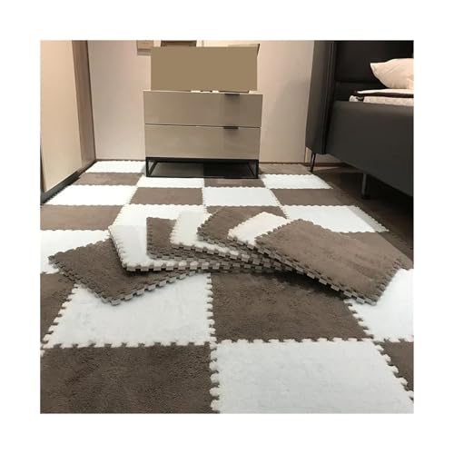 Puzzle Shaggy Teppich 30 * 30 * 1CM Spielen Matte Spielzeug Eva Schaum Puzzle Teppich Im Kinderzimmer Warm Halten Playmat weiche Plüsch Kinder Matte Für Wohnzimmer/Schlafzimmer(White-Brown) von NihaoWXM