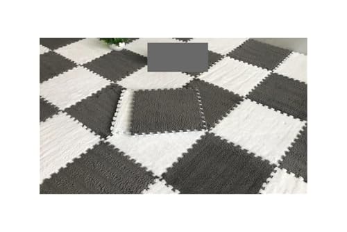 Puzzle Shaggy Teppich 30 * 30 * 1CM Spielen Matte Spielzeug Eva Schaum Puzzle Teppich Im Kinderzimmer Warm Halten Playmat weiche Plüsch Kinder Matte Für Wohnzimmer/Schlafzimmer(White-Gray) von NihaoWXM