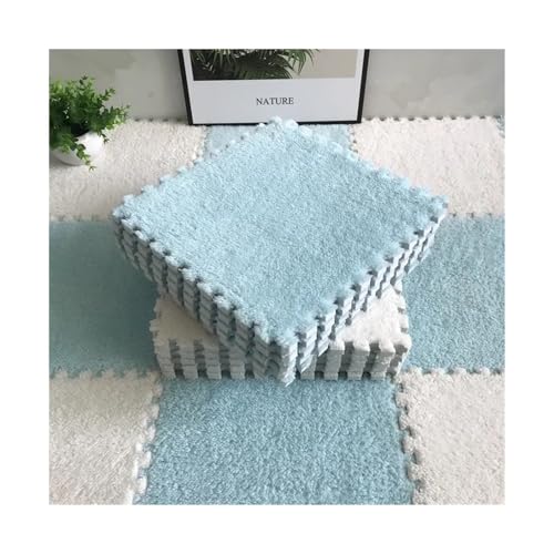 Puzzle Shaggy Teppich 30 * 30 * 1CM Spielen Matte Spielzeug Eva Schaum Puzzle Teppich Im Kinderzimmer Warm Halten Playmat weiche Plüsch Kinder Matte Für Wohnzimmer/Schlafzimmer(White-Light Blue) von NihaoWXM
