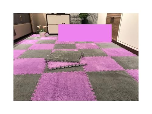 Puzzle Shaggy Teppich 30 * 30 * 1CM Spielen Matte Spielzeug Eva Schaum Puzzle Teppich Im Kinderzimmer Warm Halten Playmat weiche Plüsch Kinder Matte Für Wohnzimmer/Schlafzimmer(White-pink) von NihaoWXM