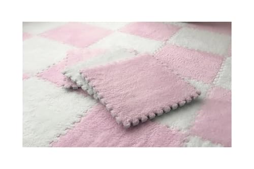 Puzzle Shaggy Teppich 30 * 30 * 1CM Spielen Matte Spielzeug Eva Schaum Puzzle Teppich Im Kinderzimmer Warm Halten Playmat weiche Plüsch Kinder Matte Für Wohnzimmer/Schlafzimmer(White-pink - L-G) von NihaoWXM