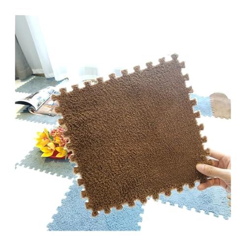 Puzzle Shaggy Teppich 30x30 cm Spielmatte Übung Kinder Teppich Bebe Matratze Schaum Puzzle Boden Plüsch Schaum Bodenmatte Spielmatte Weiche Fußmatten Für Wohnzimmer/Schlafzimmer(Brown,5PCS) von NihaoWXM