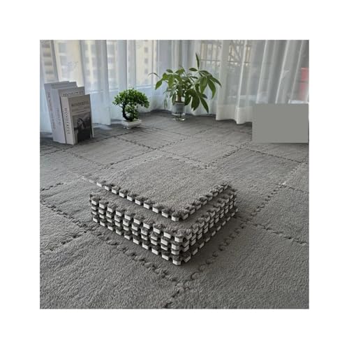 Puzzle Shaggy Teppich 4–20 Stück 30 x 30 x 1 cm Spielaktivitätsmatte, Plüschschaum-Nähmatte, waschbar, Lernmatte for Kinder, Möbeldekoration Für Wohnzimmer/Schlafzimmer(Grey,20pcs) von NihaoWXM