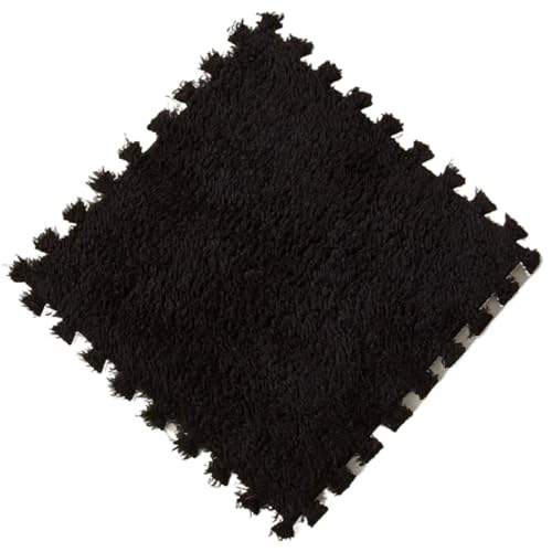 Puzzle Shaggy Teppich 6 Stück Puzzlematte, Plüsch, Dicker Teppich, warme Spielmatte, Plüschschaum-Bodenmatte, Spielmatte, weiche Fußmatten, 30 x 30 x 1 cm Für Wohnzimmer/Schlafzimmer(Black) von NihaoWXM