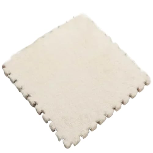 Puzzle Shaggy Teppich 6 Stück Puzzlematte, Plüsch, Dicker Teppich, warme Spielmatte, Plüschschaum-Bodenmatte, Spielmatte, weiche Fußmatten, 30 x 30 x 1 cm Für Wohnzimmer/Schlafzimmer(White) von NihaoWXM