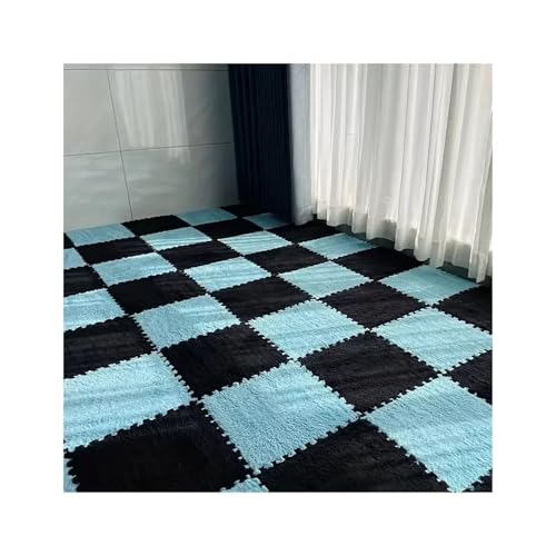 Puzzle Shaggy Teppich 8–20 Stück Anti-Rutsch-Plüschmatte, weich, freier Schaum, Bodenmatte, waschbar, Aktivitätsmatte for Kinder, Möbeldekoration Für Wohnzimmer/Schlafzimmer(Black Blue,16pcs) von NihaoWXM