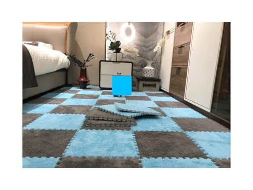Puzzle Shaggy Teppich Weiche Plüsch-Kindermatte, Spielmatte, Eva-Schaum, Puzzle-Teppich im Kinderzimmer, warm halten, 30 x 30 x 1 cm Für Wohnzimmer/Schlafzimmer(Gray -Sky Blue) von NihaoWXM