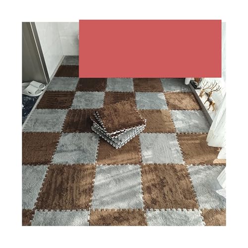 Puzzle Shaggy Teppich Weiche Plüsch-Kindermatte, Spielmatte, Eva-Schaum, Puzzle-Teppich im Kinderzimmer, warm halten, 30 x 30 x 1 cm Für Wohnzimmer/Schlafzimmer(Grey-Brown) von NihaoWXM