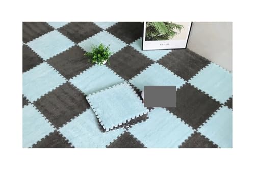 Puzzle Shaggy Teppich Weiche Plüsch-Kindermatte, Spielmatte, Eva-Schaum, Puzzle-Teppich im Kinderzimmer, warm halten, 30 x 30 x 1 cm Für Wohnzimmer/Schlafzimmer(Grey-Light Blue) von NihaoWXM