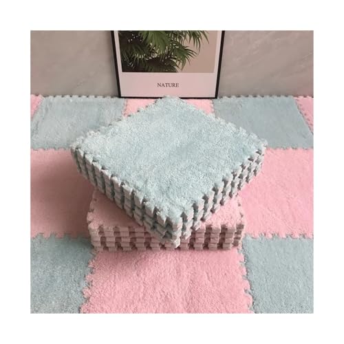 Puzzle Shaggy Teppich Weiche Plüsch-Kindermatte, Spielmatte, Eva-Schaum, Puzzle-Teppich im Kinderzimmer, warm halten, 30 x 30 x 1 cm Für Wohnzimmer/Schlafzimmer(Light Blue-pink) von NihaoWXM