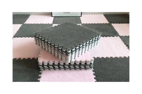 Puzzle Shaggy Teppich Weiche Plüsch-Kindermatte, Spielmatte, Eva-Schaum, Puzzle-Teppich im Kinderzimmer, warm halten, 30 x 30 x 1 cm Für Wohnzimmer/Schlafzimmer(Pink-Gray) von NihaoWXM
