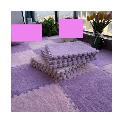 Puzzle Shaggy Teppich Weiche Plüsch-Kindermatte, Spielmatte, Eva-Schaum, Puzzle-Teppich im Kinderzimmer, warm halten, 30 x 30 x 1 cm Für Wohnzimmer/Schlafzimmer(Pink-Purple) von NihaoWXM