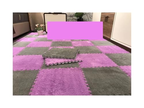 Puzzle Shaggy Teppich Weiche Plüsch-Kindermatte, Spielmatte, Eva-Schaum, Puzzle-Teppich im Kinderzimmer, warm halten, 30 x 30 x 1 cm Für Wohnzimmer/Schlafzimmer(Purple-Grey) von NihaoWXM