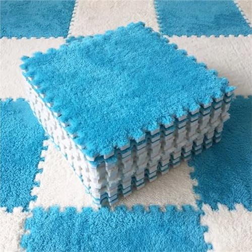 Puzzle Shaggy Teppich Weiche Plüsch-Kindermatte, Spielmatte, Eva-Schaum, Puzzle-Teppich im Kinderzimmer, warm halten, 30 x 30 x 1 cm Für Wohnzimmer/Schlafzimmer(White-Gray) von NihaoWXM